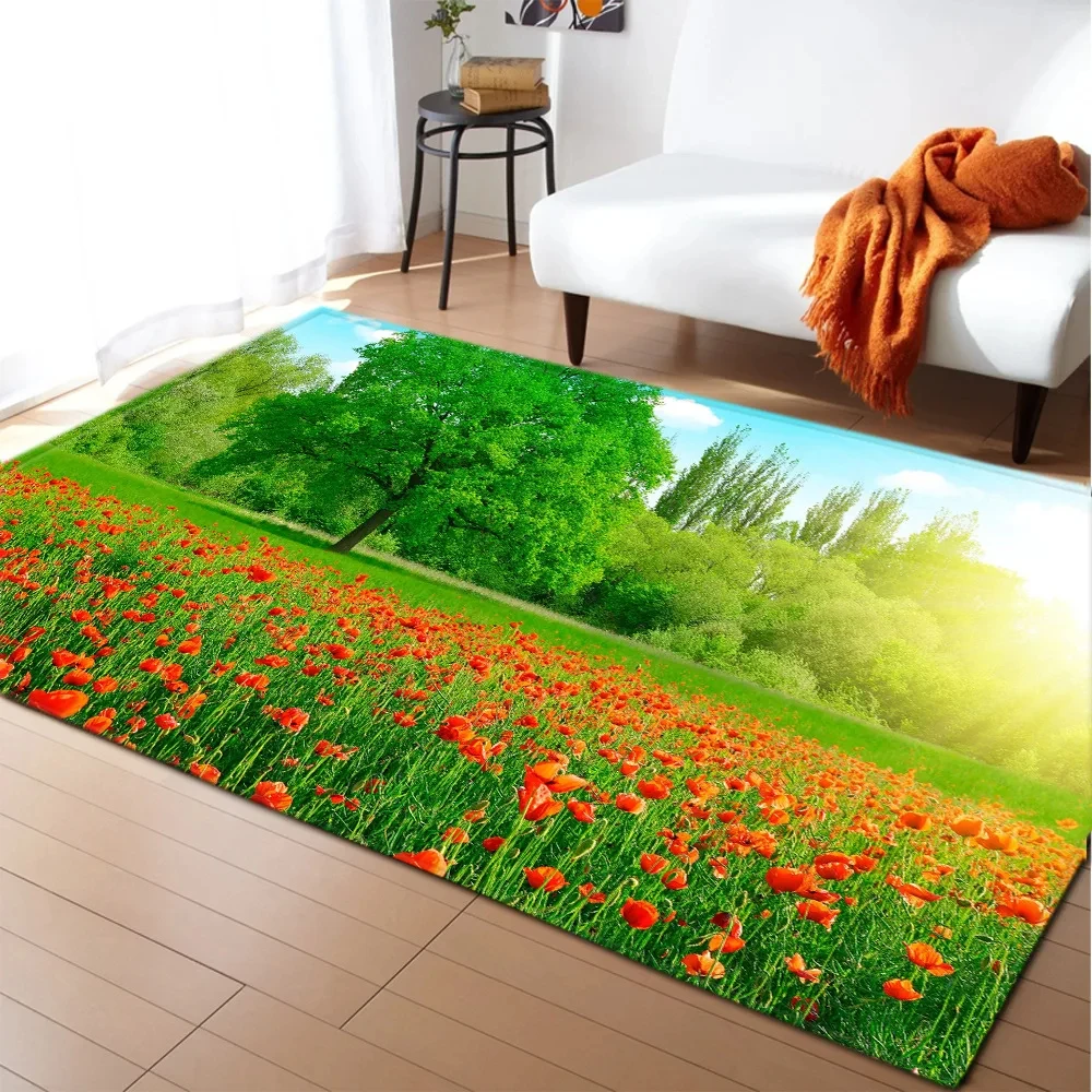 3D 프린트  꽃 카펫, 자연 풍경 바닥 매트, 햇빛 풍경, 집 입구 문짝 매트, 거실 러그, 욕실 매트