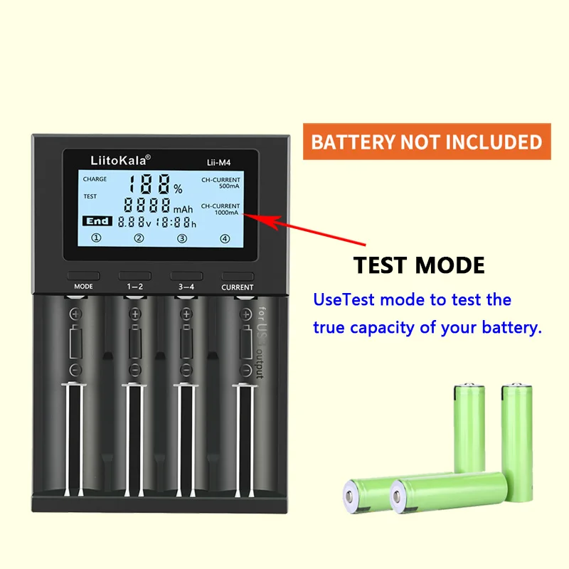 Battery Charger LiitoKala Lii-M4 18650 LCD Display Smart Test Capacity Suitable For 3.7V 26650 18350 21700 18500 1.2V AA AAA 4 Slots