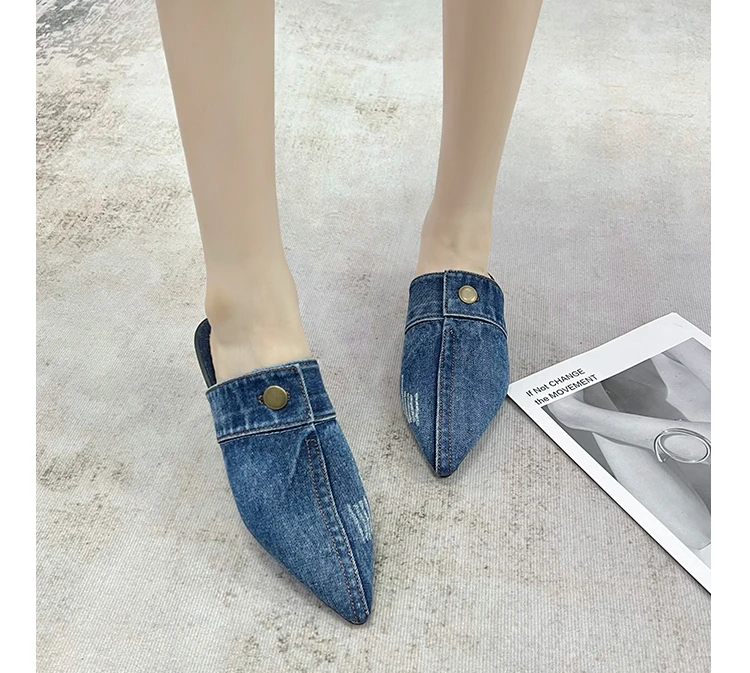 

Босоножки женские с закрытым носком, однотонные повседневные шлепанцы, плоская подошва, заостренный носок, летняя Уличная обувь, 2023