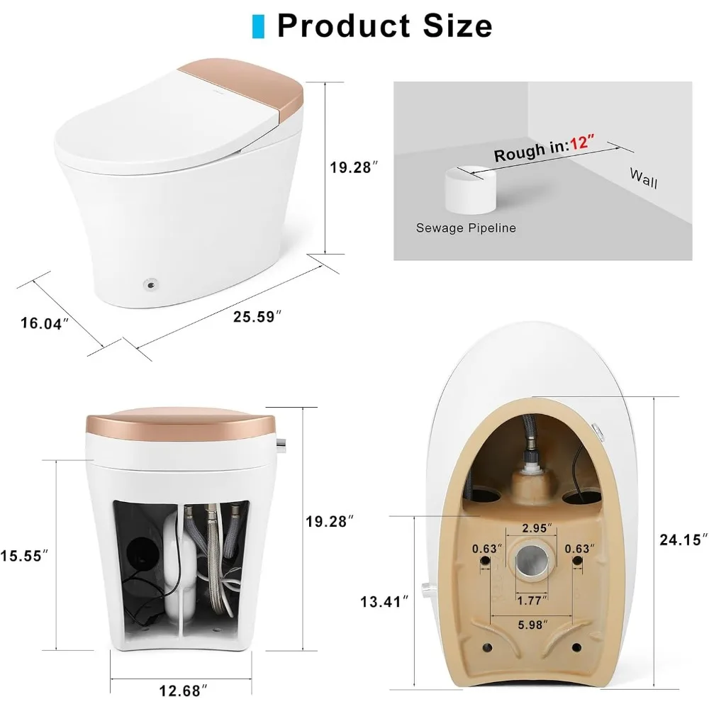 Smart Toilet, Bidet Toilet, Foot Sensor Flushing, Remote Control, Auto Flushing, One Piece Toilet, Remote Control, Heated Seat 4