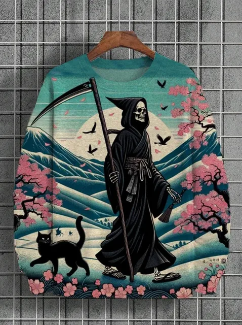 2025 Men's Animal Cat Sweatshirts Long Sleeve Sweatshirt O-Neck Fashion Cool 3D Printed Japanese Art Prints Casual Sweatshirts 3