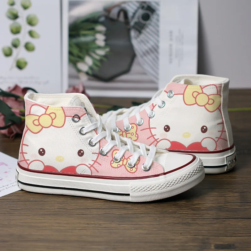 

Kawaii Sanrio Hellokitty Kuromi Mymelody Cinnamoroll Pochacco Pompompurin Canvas Shoe Versatile Board Shoes Gift Toys For Girls