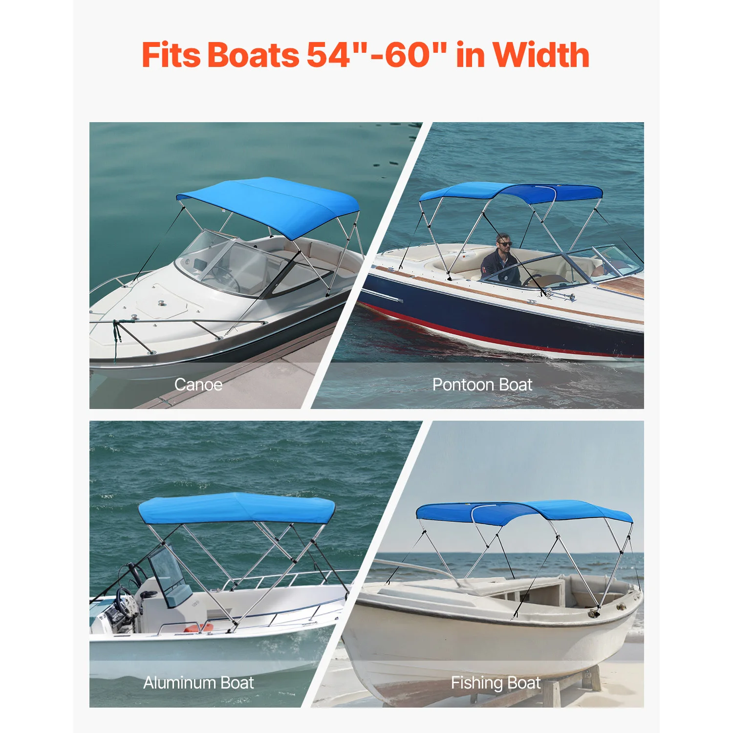 SucceBuy 3 Bow Boat Bimini Tops 600D Polyester Canopy with Aluminum Alloy Frame Waterproof Sun Shade Awning Canopy Fit for Boat