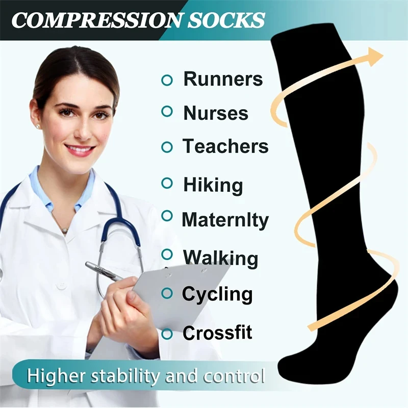 Compression Socks Medical Varicose Vein Pain Relief Pregnancy Swelling Solid Color Elastic Socks Outdoor Hiking Fitness Cycling cycling socks,compression socks