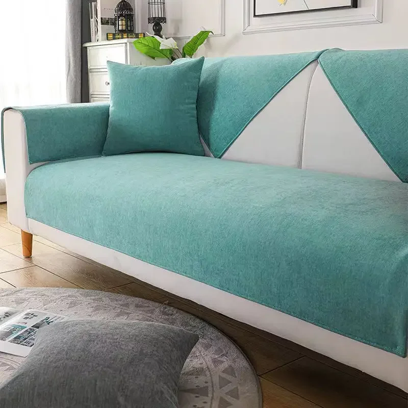 Funda de sofá de chenilla de color sólido, funda de sofá universal antideslizante, alfombrilla protectora para sofá, decoración de sala de estar, cojín de sofá