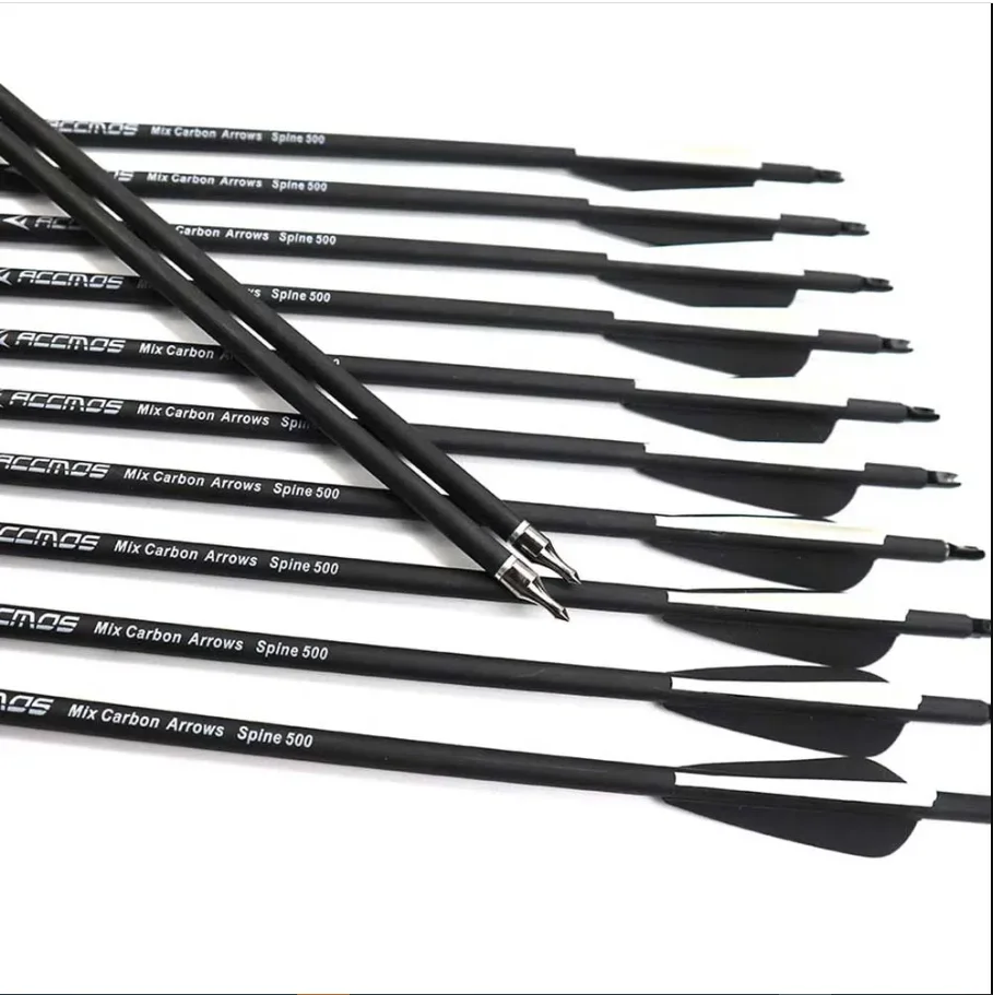 Archery arrowhead archery arrow feathers archery arrows new carbon arrow 28"/30"/32" spine500 changeable arrowheads plastic feathers for hunting compound bow