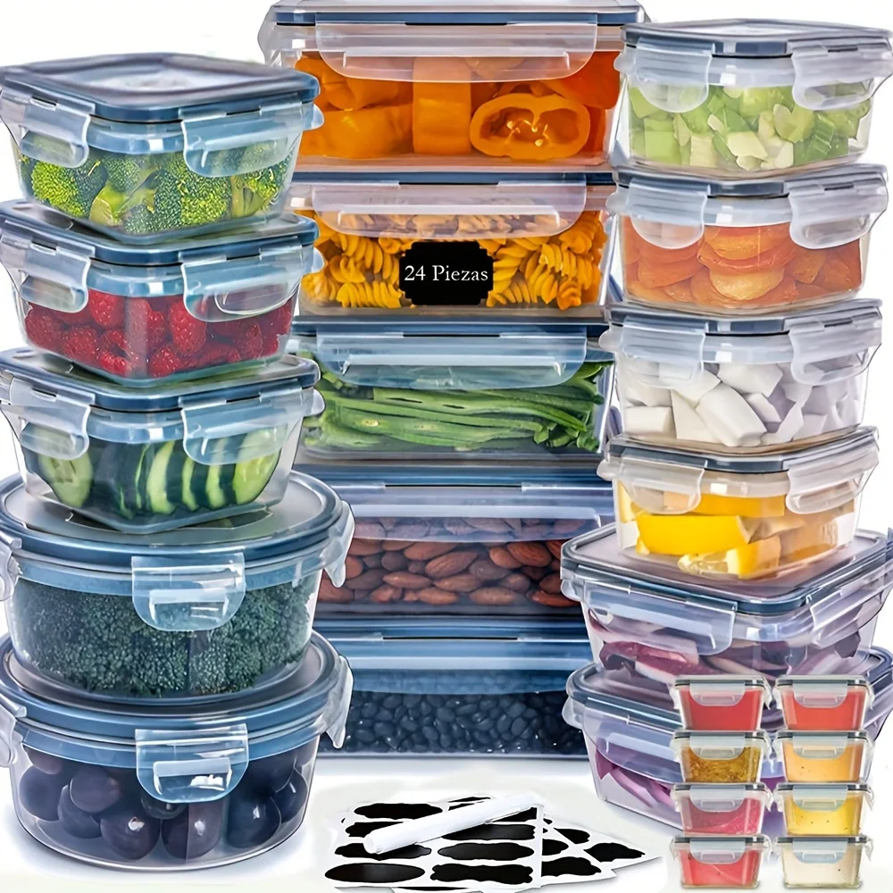 

24pcs Kitchen Fridge Fresh-keeping Box, Microwave Safe Plastic Pp Fruit Storage Box (plastic Pantry Storage Box, BPA-free