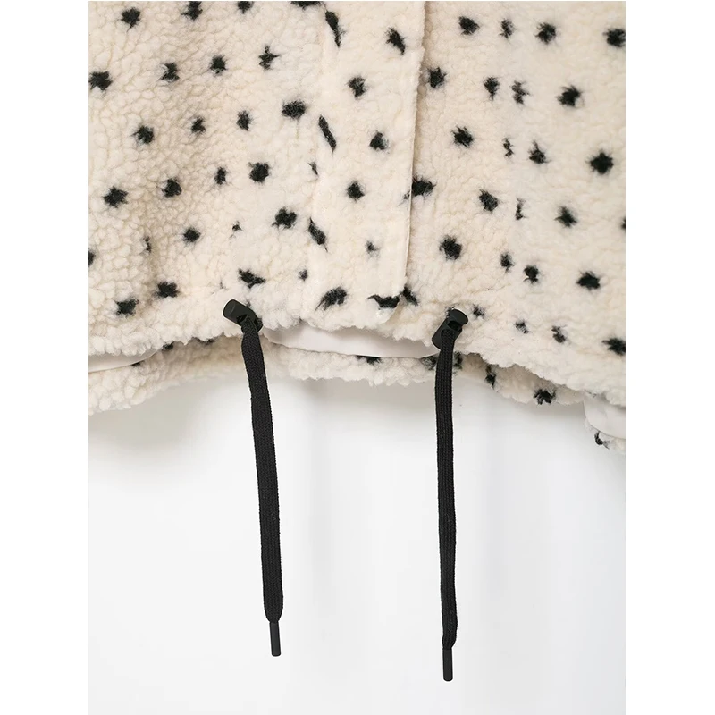 Women Polka dot Fleece Warm Jacket 2025 Autumn Winter Women's Coat Long Sleeve Loose Female Streetwear Casual New Outerwear