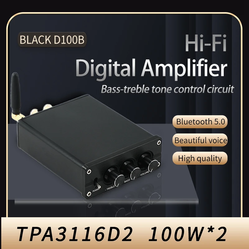 HIFIDIY LIVE HiFi 2.0 Full Digital Audio Power Amplifier TPA3116D2 100W*2 Bluetooth 5.0 tonal treble and bass adjustment D50B