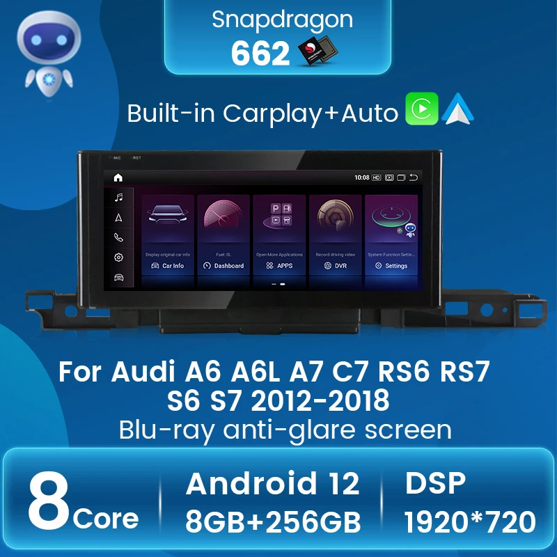 

Автомагнитола Snapdragon 662, мультимедийный видеоплеер, GPS-навигация, стерео для Audi A6 A6L A7 C7 RS6 RS7 S6 S7 Carplay Android авто