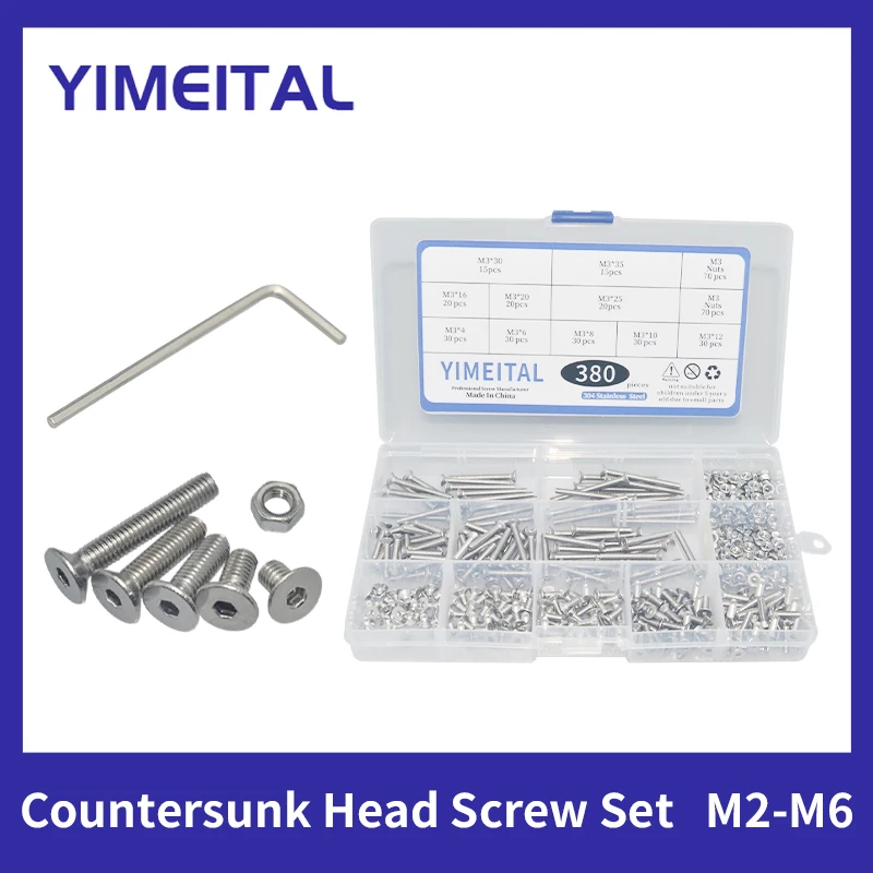

M2 M2.5 M3 M4 M5 M6 Screw Set 304 Stainless Steel Hexagon Socket Countersunk Flat Head Screw and Nut Kit