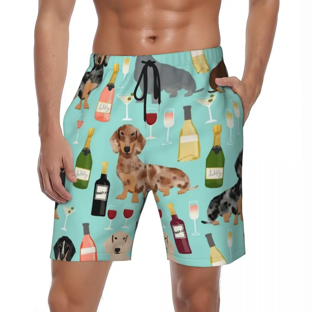 

Шорты мужские летние для спортзала, Такса, вино, серфинг, коктейли, Индивидуальные Короткие брюки для скейтборда, винтажные удобные плавки