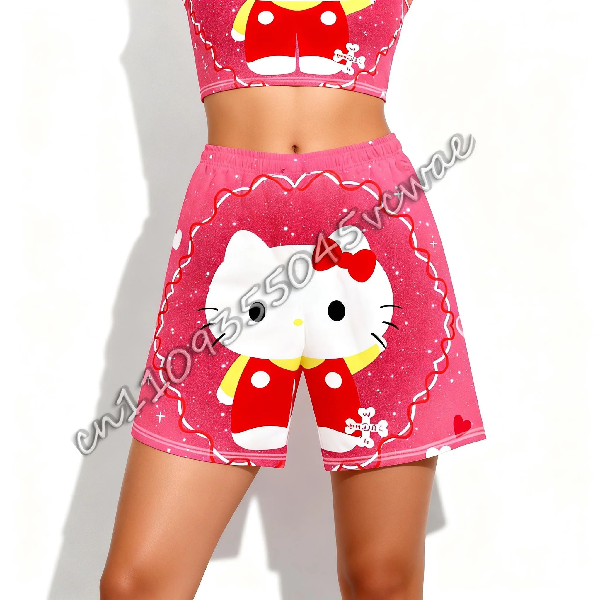 산리오 헬로키티 캐릭터 테마의 성인 및 어린이용 임산부 여름 티셔츠, 달콤하고 귀여운 스포츠 반바지, 새로운 스타일