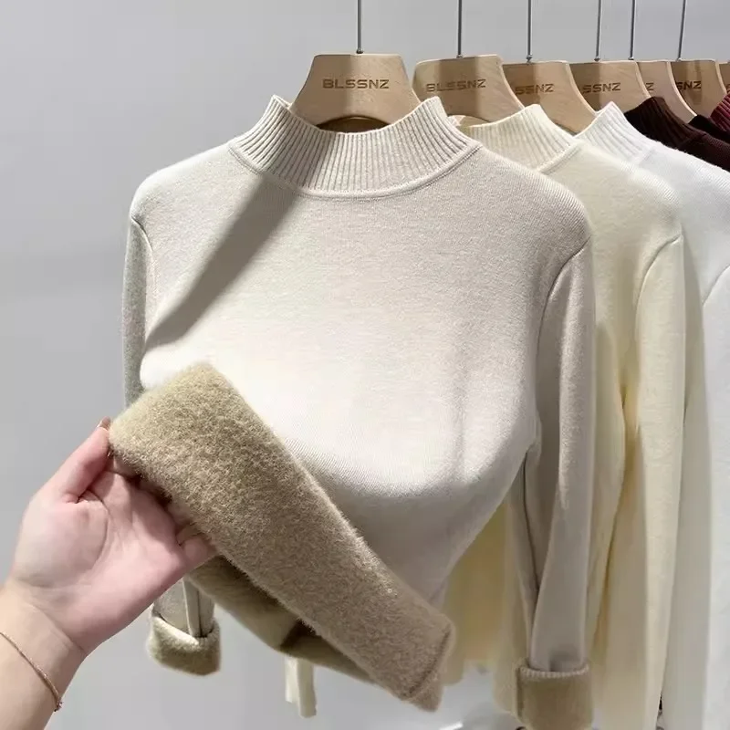 New Autumn and Winter Semi-turtleneck Women's Solid Color Sweater Fashion Slim-fit Long-sleeved Bottoming Shirt Knitwear Top