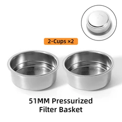 Stainless Steel Double Layer Espresso Filter Basket - 51mm Barista Accessories (51mm 2Pcs 2-cups)