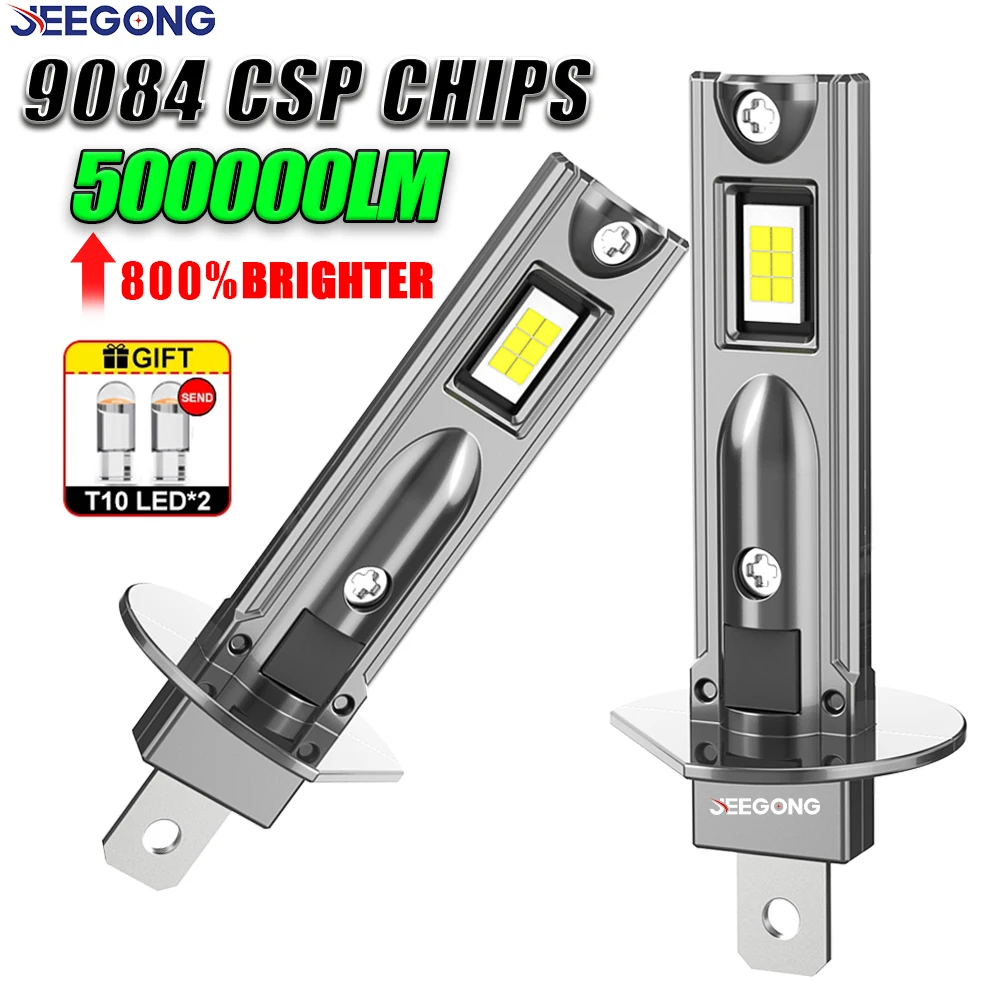H1 LED 고출력 헤드라이트 전구 500000LM 800% 더 밝은 무선 1:1 미니 사이즈 CANBUS 터보 LED 라이트 자동차용 플러그 앤 플레이