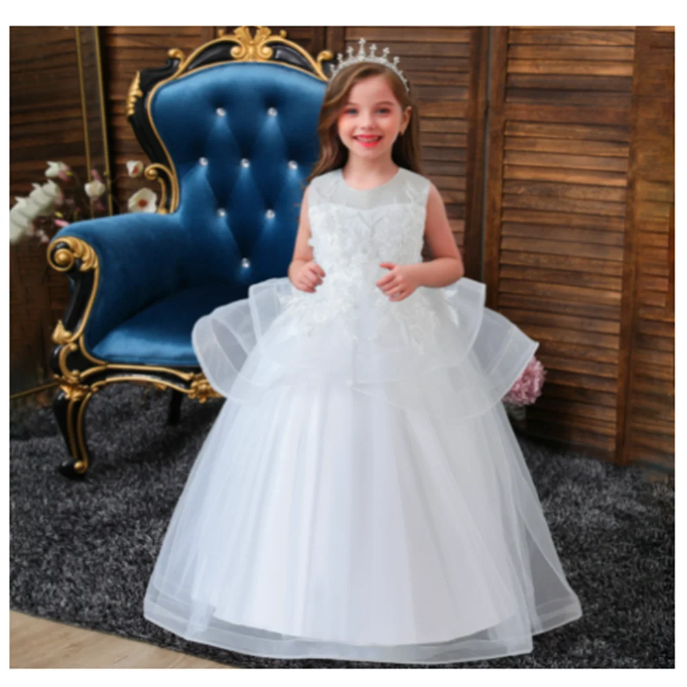 

2023 New Tulle Lace Printing Flower Girl Dress Princess Ball Beauty Pageant First Communion Kids Surprise Birthday Present