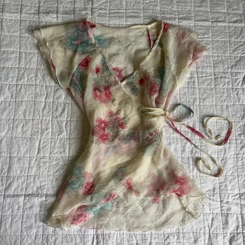 Y2k Crop top Harajuku Flower Print Vintage vibe Chic Short Sleeve T-shirt Punk Streetwear Tee Rock Gothic Spicy Girls Top 1