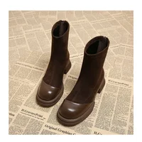 2025 Autumn New Women's Ankle Boots - Retro Panel Round Toe Side Zipper Chunky Heel Fashion Short Boots for Women - Image 4