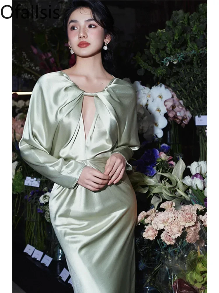 

Ofallsis Celebrity Morning Robe Party Evening Dress 2023 Bride Engagement Banquet Toast French Style Satin Long Sleeve Dresses