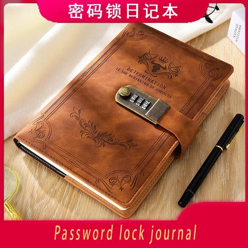 

A5 Vintage Password Book, Privacy Diary with Lock, Thickened Student Notebook with Password Lock, Stationery Notebook.Cuaderno.