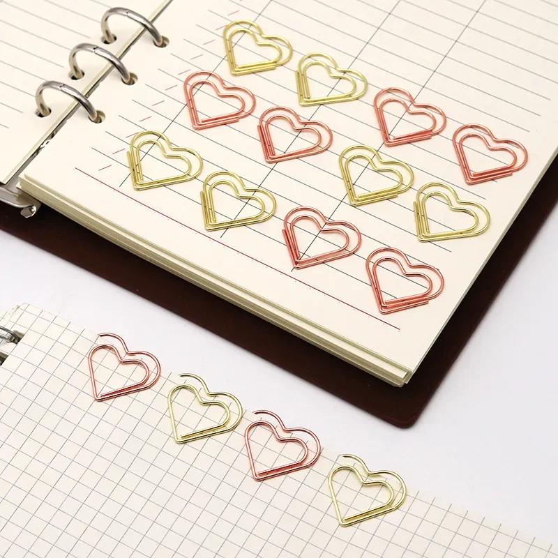 Paper Clips Binder Clips 50pcs/set Metal Paper Clips Hearts Mini Binder Clip Bookmark Book BindingNote Decor Stationery School Office Binding Supplies