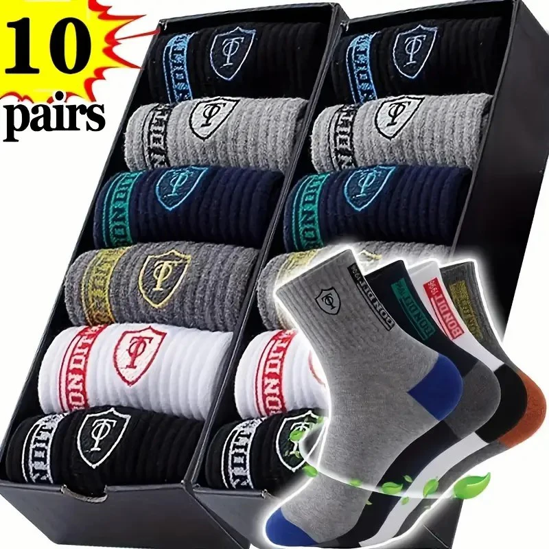 Men's Mid Calf Socks 2/5/10 Pairs Autumn Winter Comfort Breathability Suitable Outdoor Sports Daily Business Wear All Seasons