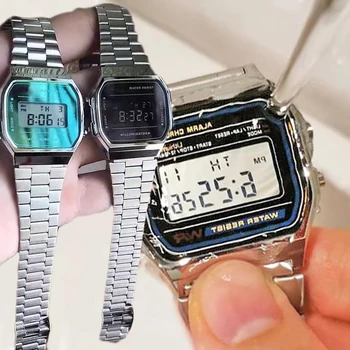 2025 Luxury Silver Sports Military Watches for Women Men LED Digital Wristwatches Retro Steel Band Electronic Watch Wrist Clock