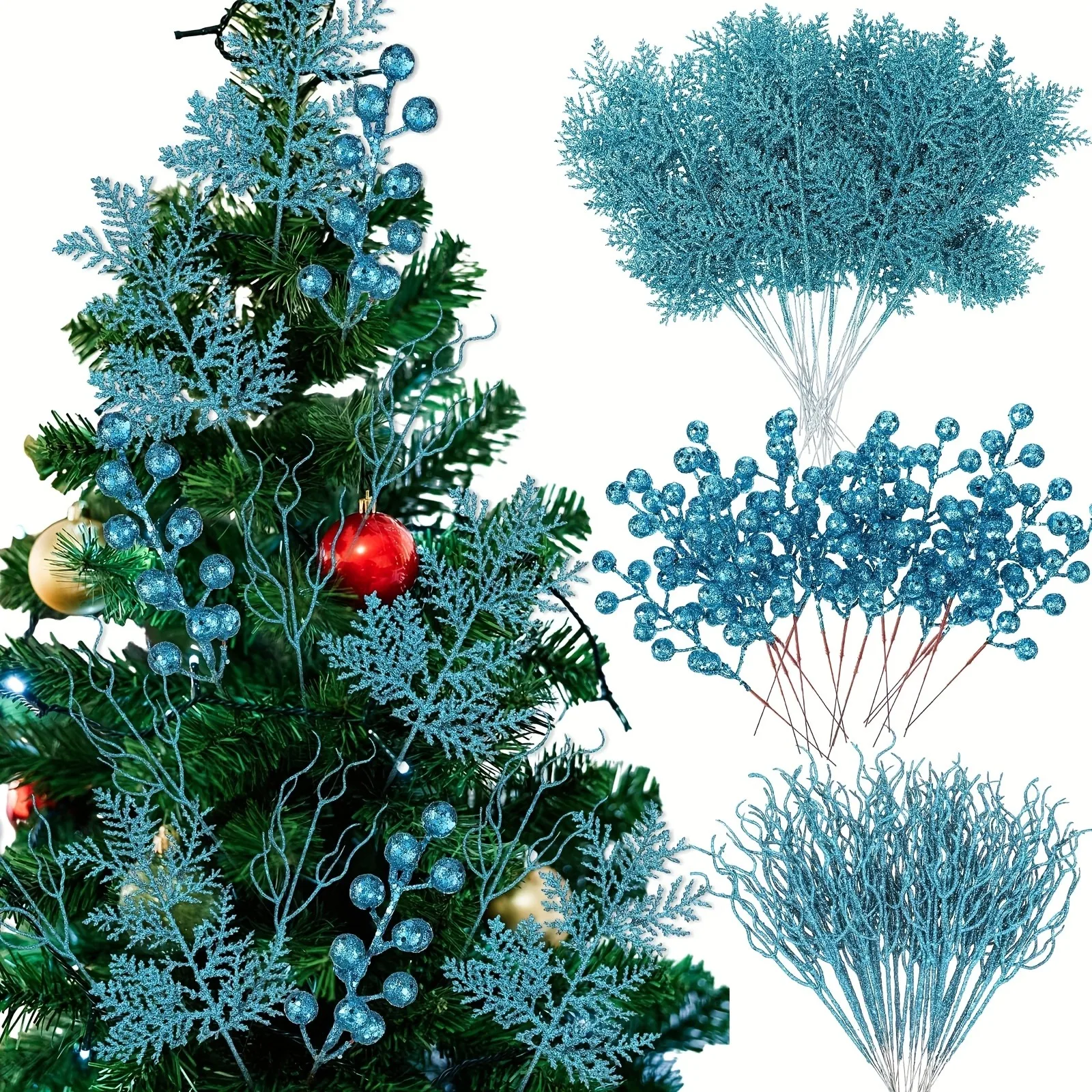 18 Stücke Künstliche Beerenzweig Weihnachtsdekoration Weihnachtsbaum Ornamente für Wohnkultur Navidad Neujahr 2025 Dekor Zubehör