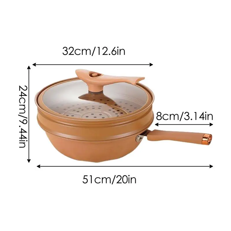 Ceramic Wok With Lid Heart Pan With Cover Energy-Concentrating Pot Bottom Ceramic Steaming And Cooking All In 1 Frying Wok Flat images - 6