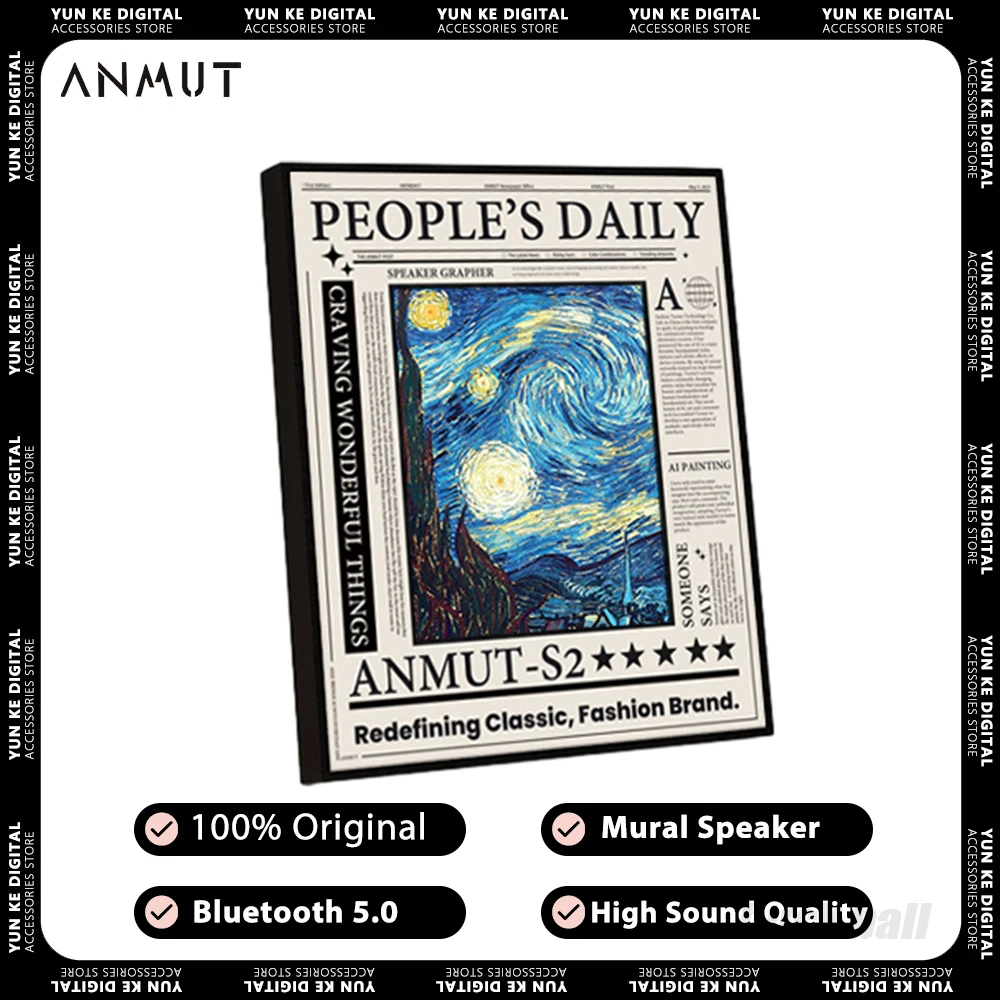 

ANMUT S2 Mural Speaker HIFI Bass Stereo Bluetooth Speakers Wireless Sound Box Floating Creative Audio Oil Painting House Decora