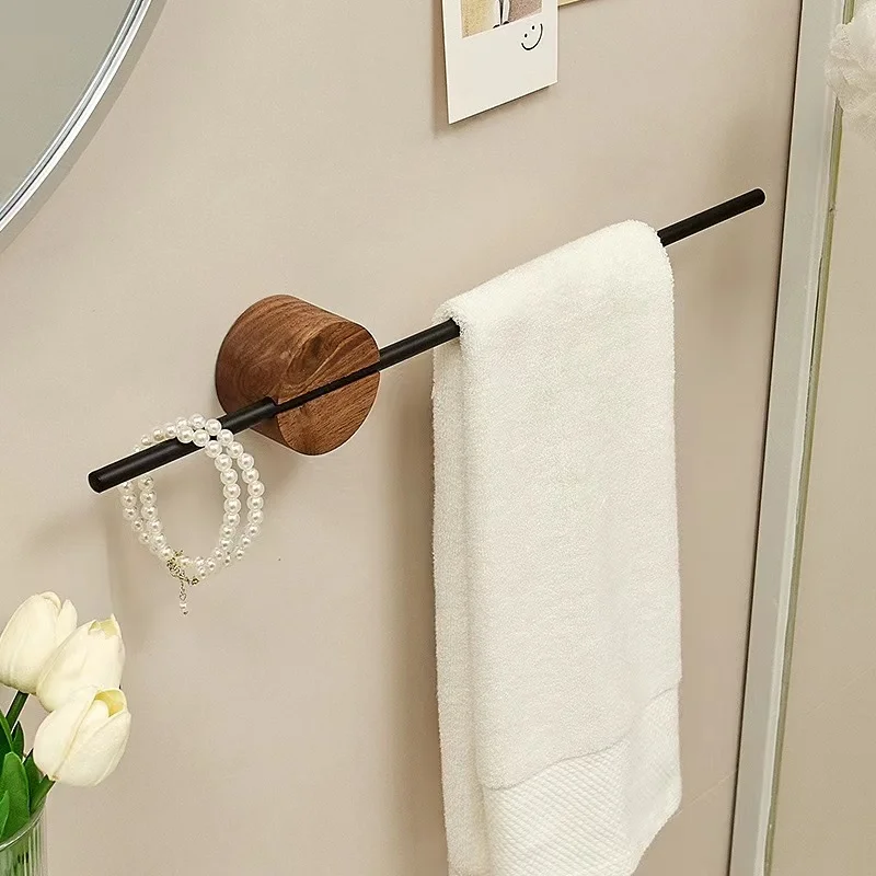 40/50cm Walnut Towel Bar Towel Hanger Bath Holder Aluminum Alloy Bathroom Hanging Rack Single Rod Toilet Stand