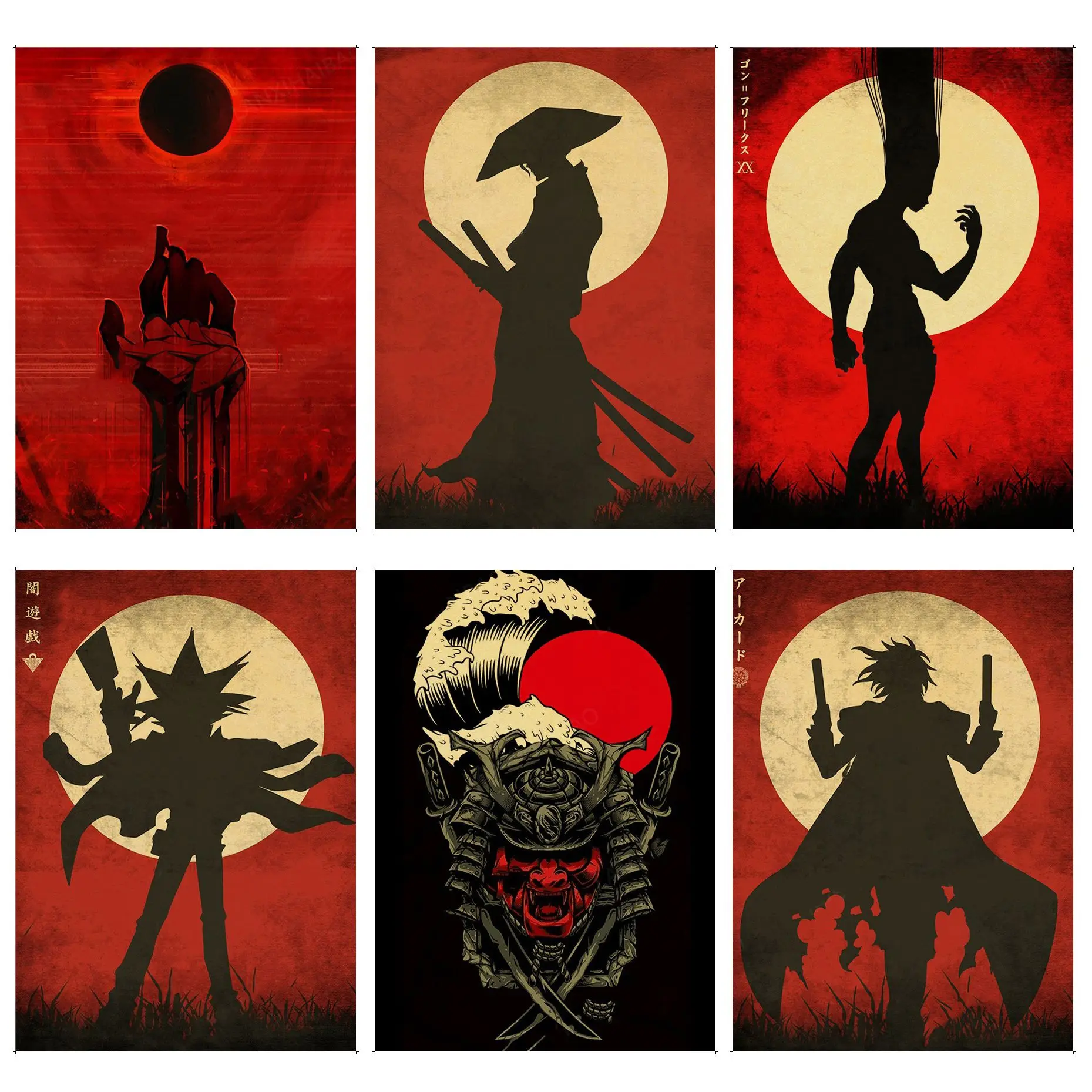 

Character Silhouette Anime Posters Sticky Vintage Room Bar Cafe Decor Home Decor