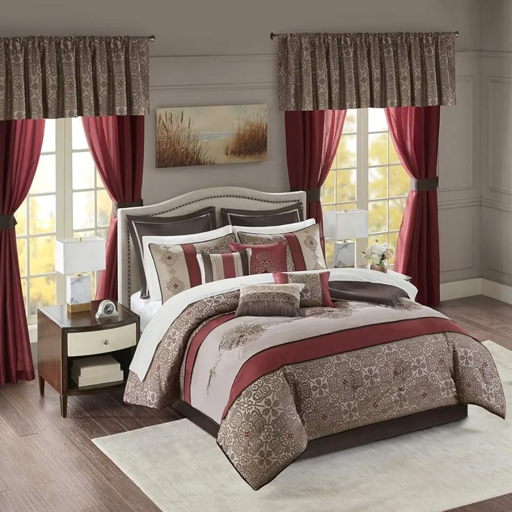 

All Season Luxury Bedding Comforter Sets 24-Piece Room In A Bag Comforter Set-Satin Jacquard Bed Linen Home Freight free