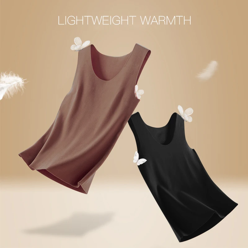 Autumn Winter Warm Sleeveless Tank Top Womens U-Neck Loose Bottoming Vest Solid  DE Velvet Camisole Shirt Female Underwear
