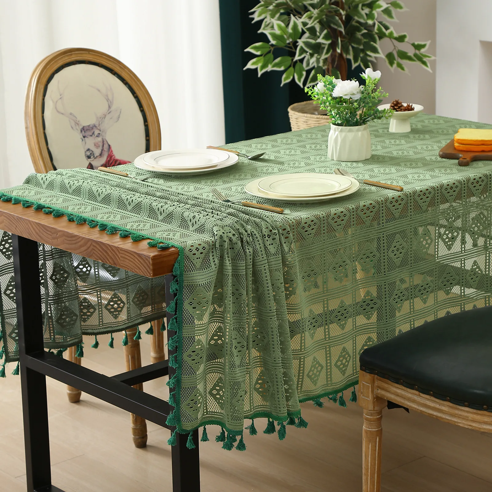 

Hollowed Out Tablecloth Retro American Style Rectangular Tablecloth Dining Table Decoration