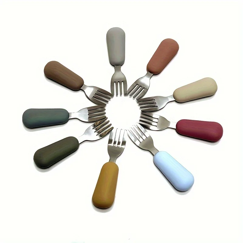 Children's Fork & Spoon Set Silicone-grip stainless steel utensils Suitable for children aged 3-12 years