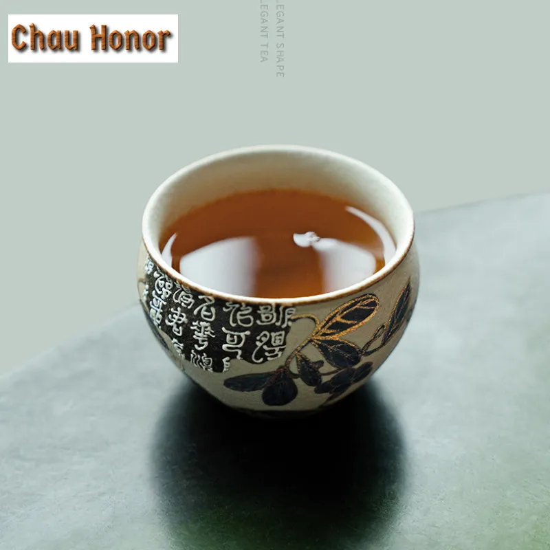 160ml Blue And White Flint Red Teacup Handmade Gold Drawing Branch Lotus Tea Bowl Zen Coffee Mug Smelling Cup Water Jug Teaware