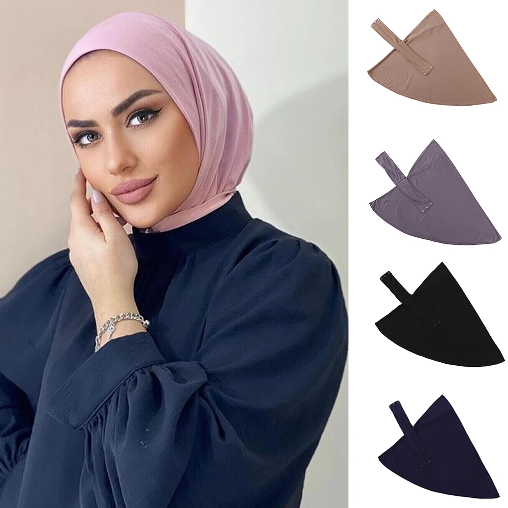 Instant Jersey Hijab Undercap Hijabs for Woman Muslim Women Hijab Cap Full  Cover Snap Fastener Head Wraps Scarf Islam Turban Cap