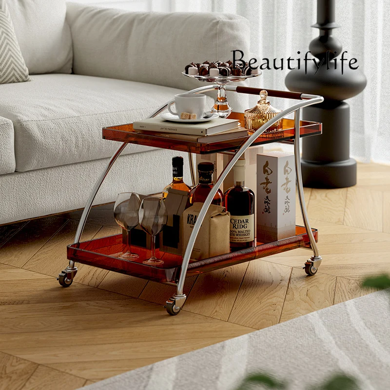 

Acrylic Zhonggu Trolley Sofa Side Table Corner Table Movable Living Room Small Apartment Bedside Table