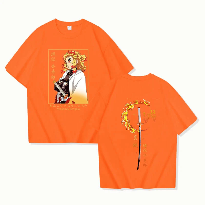 Hot New Anime Rengoku Kyoujurou Printed Men's Summer Short Sleeve Tee Shirts Round Neck Casual Summer Unisex Tops 2