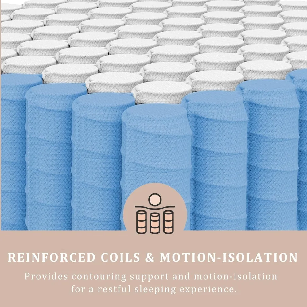 Mattress 12 inch - Pain-Relieving Hybrid for Extra Lumbar & Hip Support - -Isolation Bed in a Box - Fiberglass-Free, Mattresses 3
