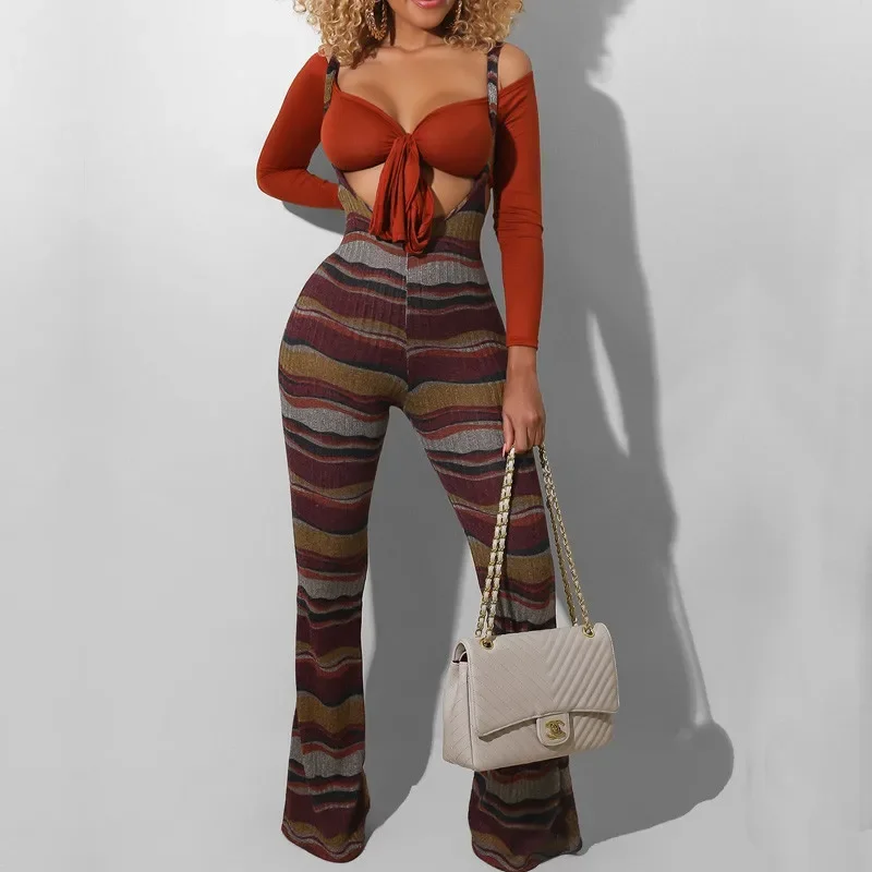 Fashion Flared Jumpsuit Autumn Women's High Waist Printed Plaid Overalls Party Club Plaid Wide Leg Suspenders Bottoms 2023 New