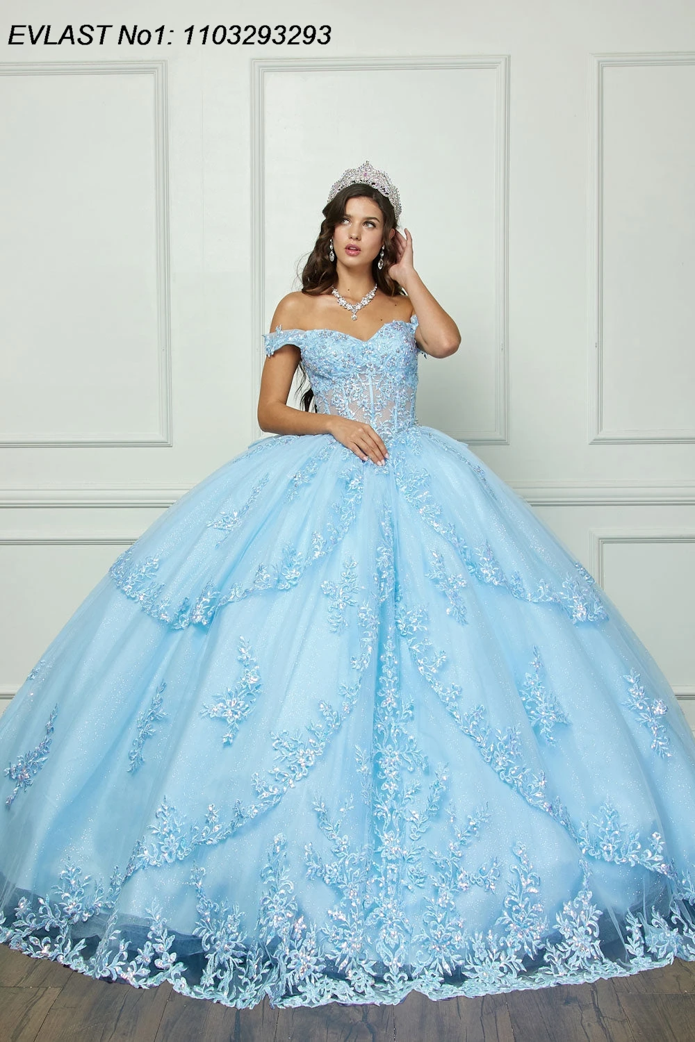 EVLAST Sky Blue Ball Gown Quinceanera Dress Lace Applique Beading Bow Corset Sweet 16 Vestidos De 15 Anos E1Q576