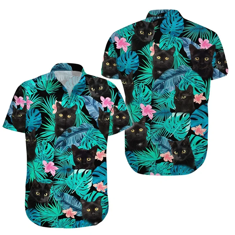 thumbnail image 1 of Camisa de manga corta con botones para hombre, informal, de verano, con estampado 3D, divertida, de gato y animal, estilo hawaiano, para playa, regalos de cumpleaños, 1 of 5