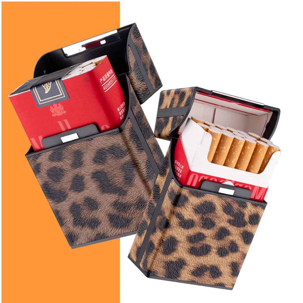 Leopard Cigarette Case for Woman Men Leather Box Holder Smoking Accessories Button Design 4 Colors 4