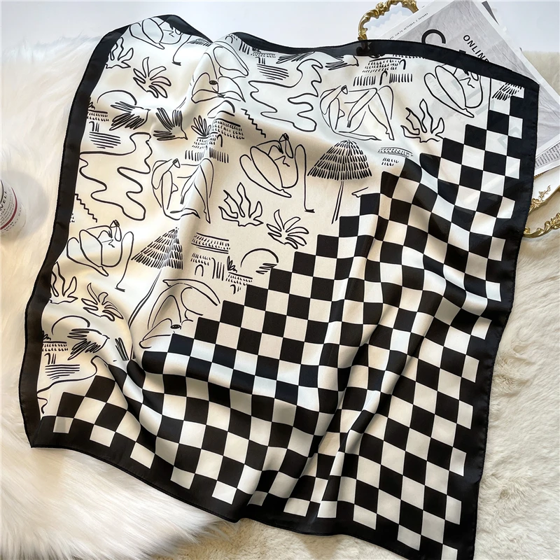 

2022 Fashion Design Silk Square Scarf Women Print Plaid Neck Tie Ladies Hair Hand Wirst Foulard Shawl Headkerchief Bandana