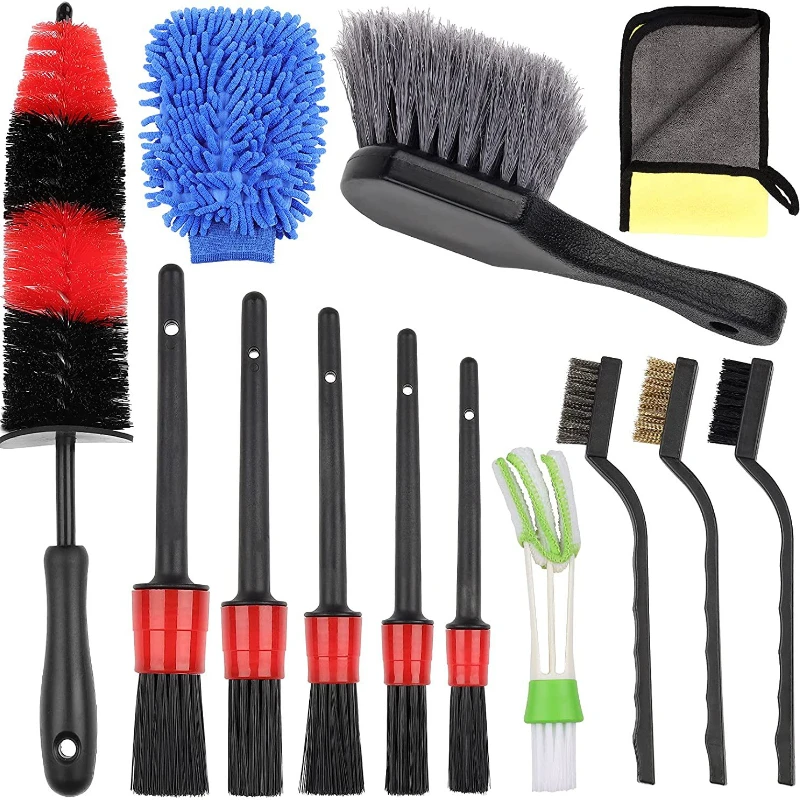 13-Pcs-Car-Cleaning-Tools-Microfiber-Cloth-Blinds-Brush-Tire-Brush-Car ...
