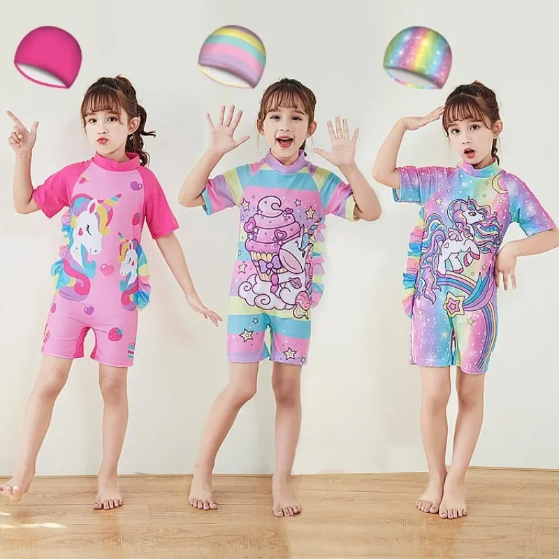 Girl Conservative Swimsuit Cartoon Cute Children's Swimsuit One Piece Girl Short Sleeved Shorts one piece swimsuit children swimsuit children swimsuits