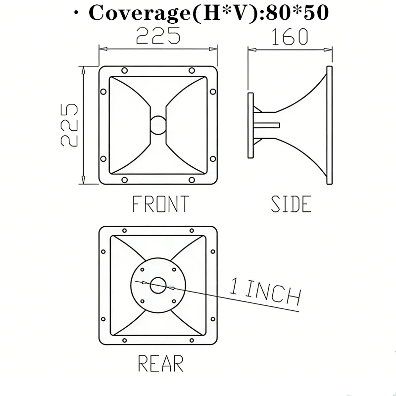 1&1,4 Zoll 225x225x160mm Lautsprecherhorn Professionelle Audioteile 80x50 Abdeckung – Detail 2